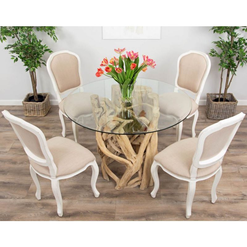 1.2m Java Root Circular Dining Table with 4 Paloma Chairs