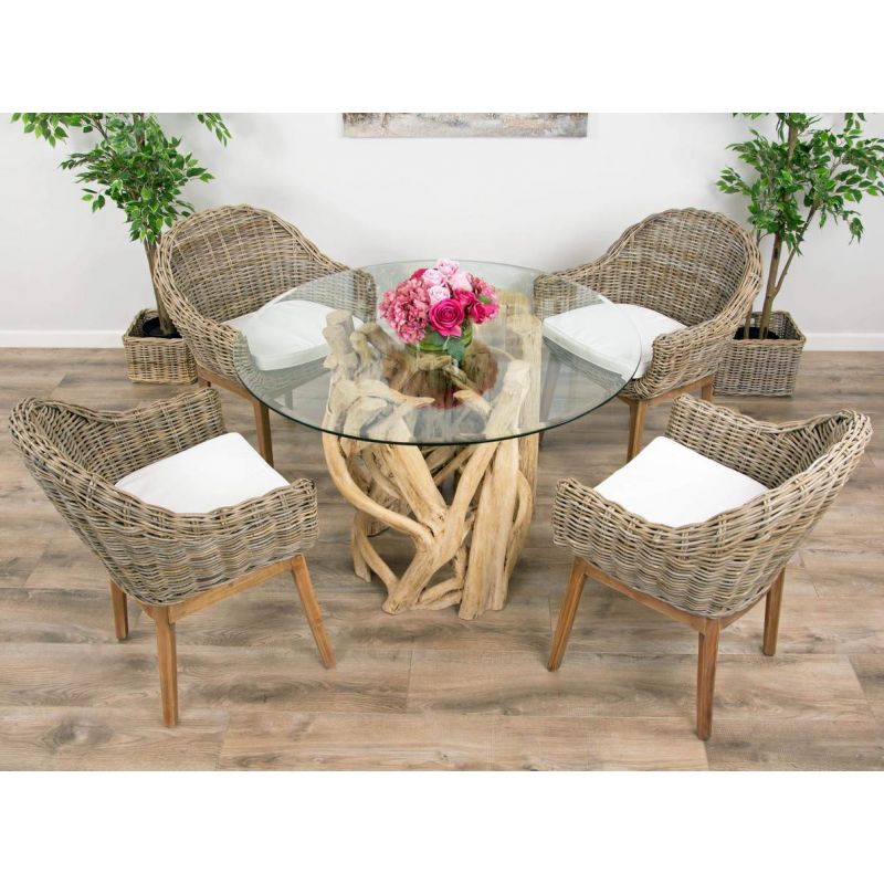 1.2m Java Root Circular Dining Table with 4 Scandi Armchairs