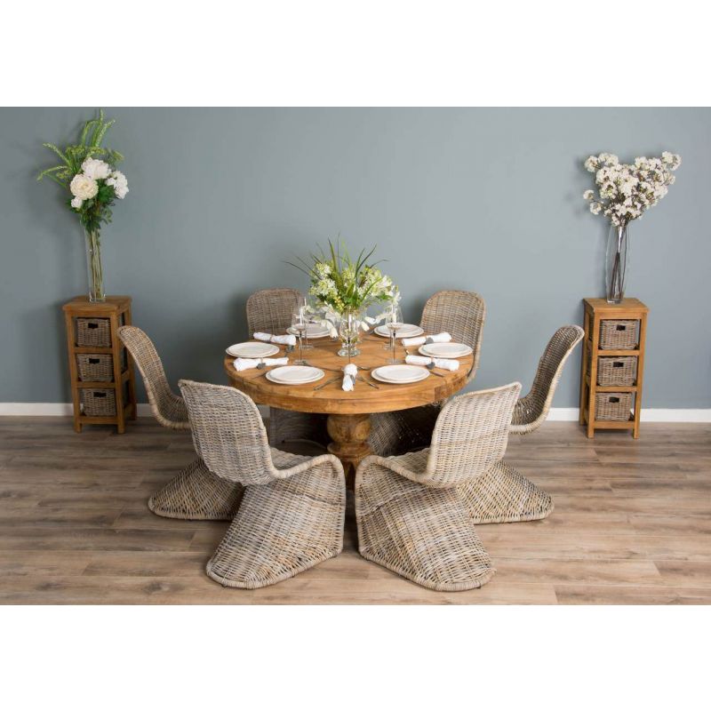1.2m Reclaimed Teak Circular Pedestal Dining Table with 6 Stackable Zorro Chairs