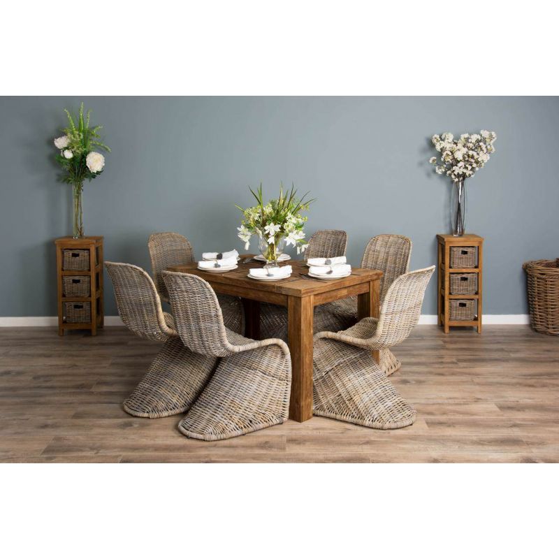1.2m Reclaimed Teak Taplock Dining Table with 6 Stackable Zorro Chairs