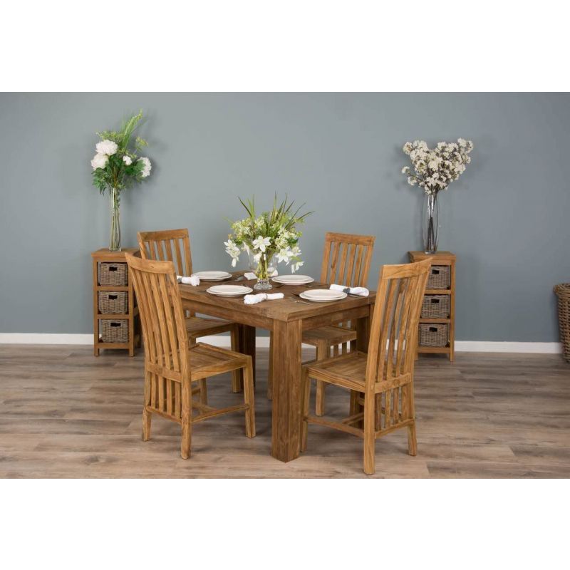 1.2m Reclaimed Teak Taplock Dining Table with 4 Santos Dining Chairs