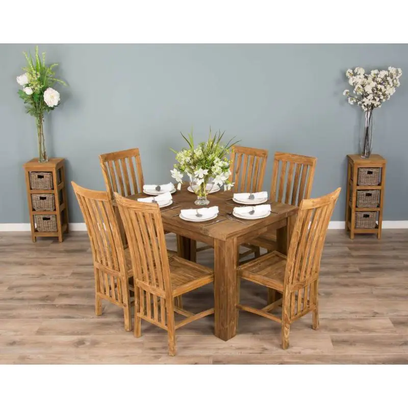 1.2m Reclaimed Teak Taplock Dining Table with 6 Santos Chairs