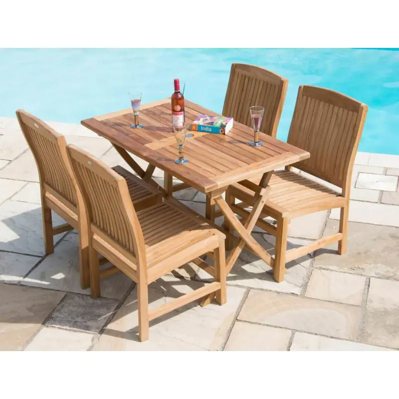 1.2m Teak Rectangular Folding Table with 4 Marley Chairs 