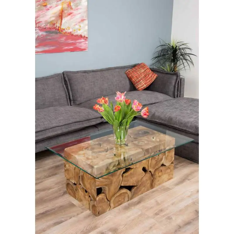 1.2m Reclaimed Teak Root Rectangular Block Coffee Table