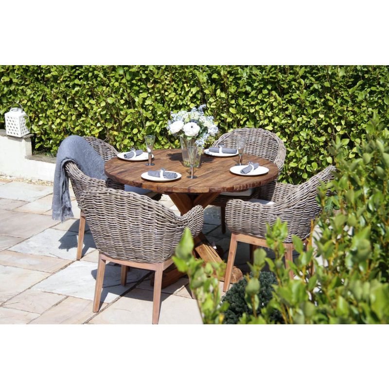 1.2m Reclaimed Teak Outdoor Open Slatted Dartmouth Table with 4 Scandi Armchairs