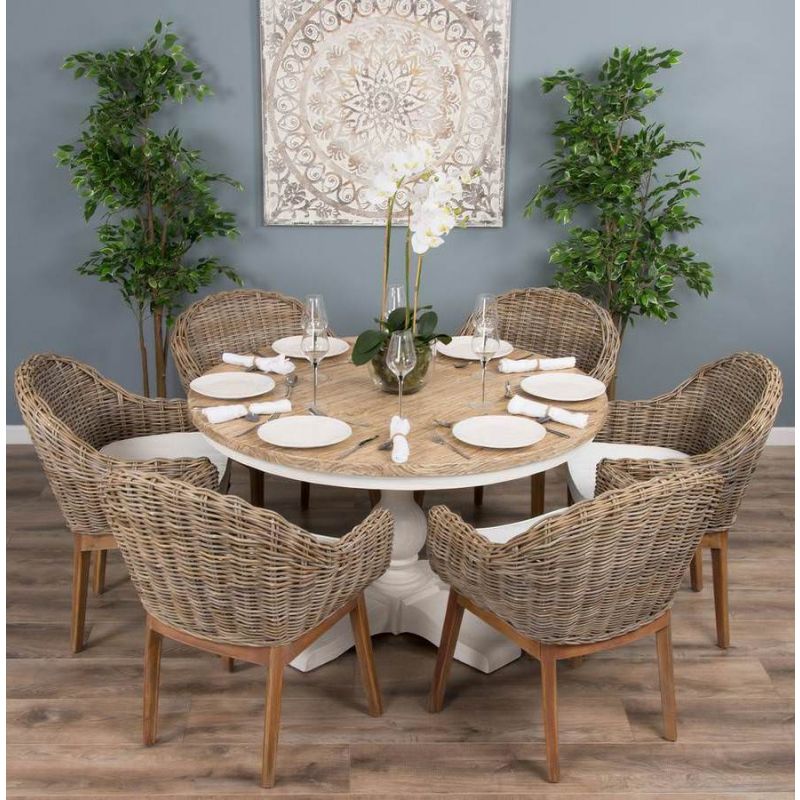 1.3m Country Pedestal Dining Table with 6 Scandi Armchairs