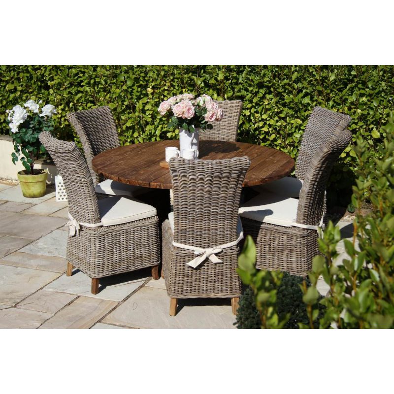 1.5m Reclaimed Teak Outdoor Open Slatted Dartmouth Table with 6 Latifa Chairs