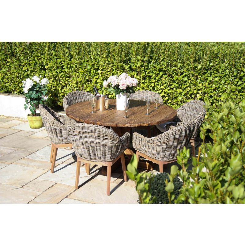 1.5m Reclaimed Teak Outdoor Open Slatted Dartmouth Table with 6 Scandi Armchairs