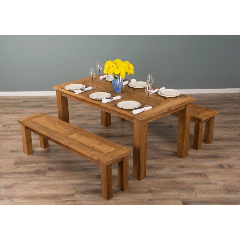 1.6m Reclaimed Teak Mexico Dining Table with 2 Backless Benches