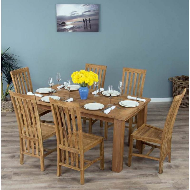 1.6m Reclaimed Teak Mexico Dining Table with 6 Santos Chairs