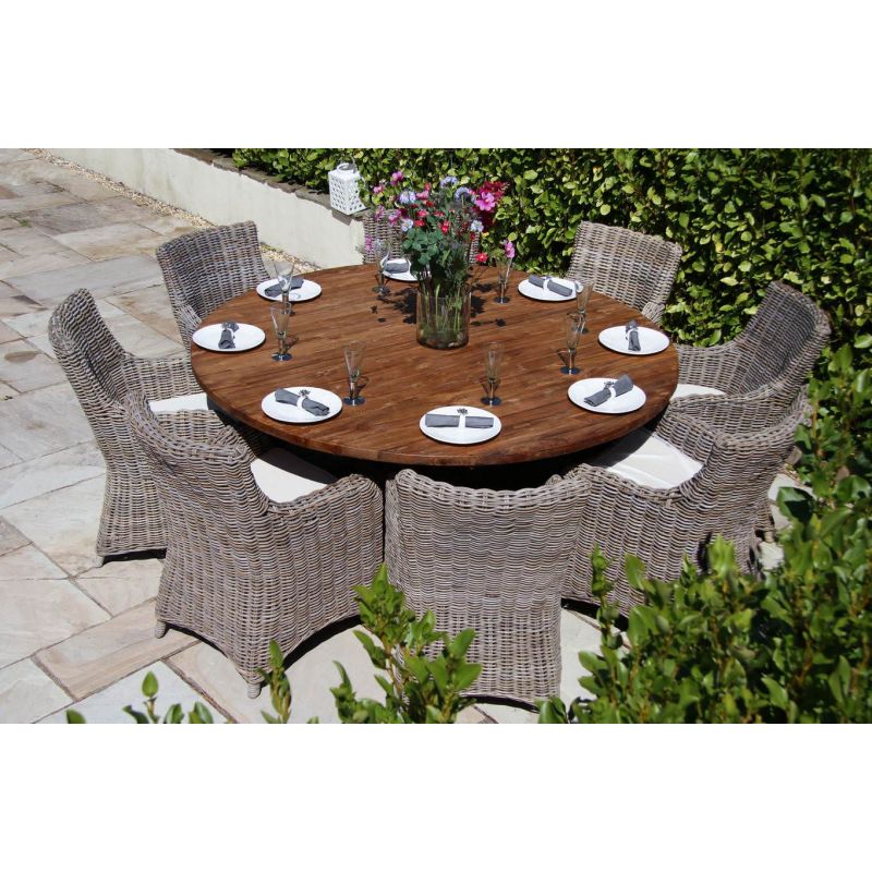 1.8m Reclaimed Teak Outdoor Open Slatted Dartmouth Table with 8 Donna Armchairs
