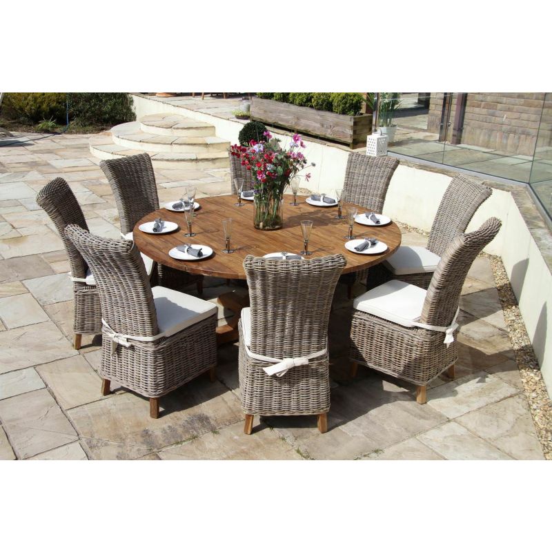 1.8m Reclaimed Teak Outdoor Open Slatted Dartmouth Table with 8 Latifa Chairs