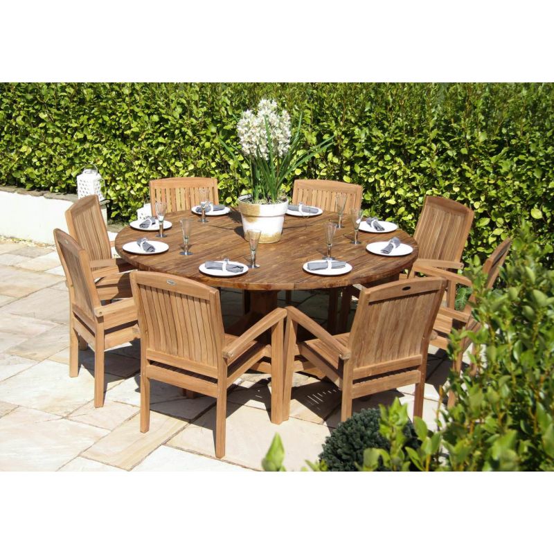 1.8m Reclaimed Teak Outdoor Open Slatted Dartmouth Table with 8 Marley Armchairs
