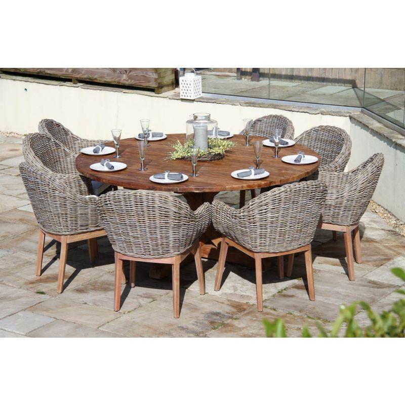 1.8m Reclaimed Teak Outdoor Open Slatted Dartmouth Table with 8 Scandi Armchairs