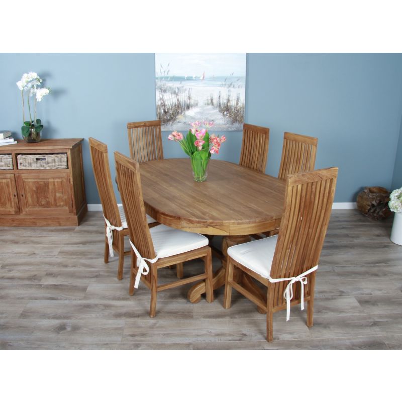 1.8m Reclaimed Teak Oval Pedestal Dining Table with 6 Vikka Chairs 