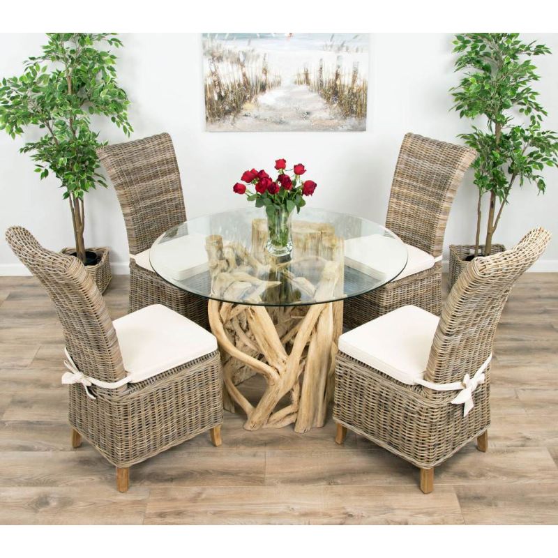 1.2m Java Root Circular Dining Table with 4 or 6 Latifa Chairs
