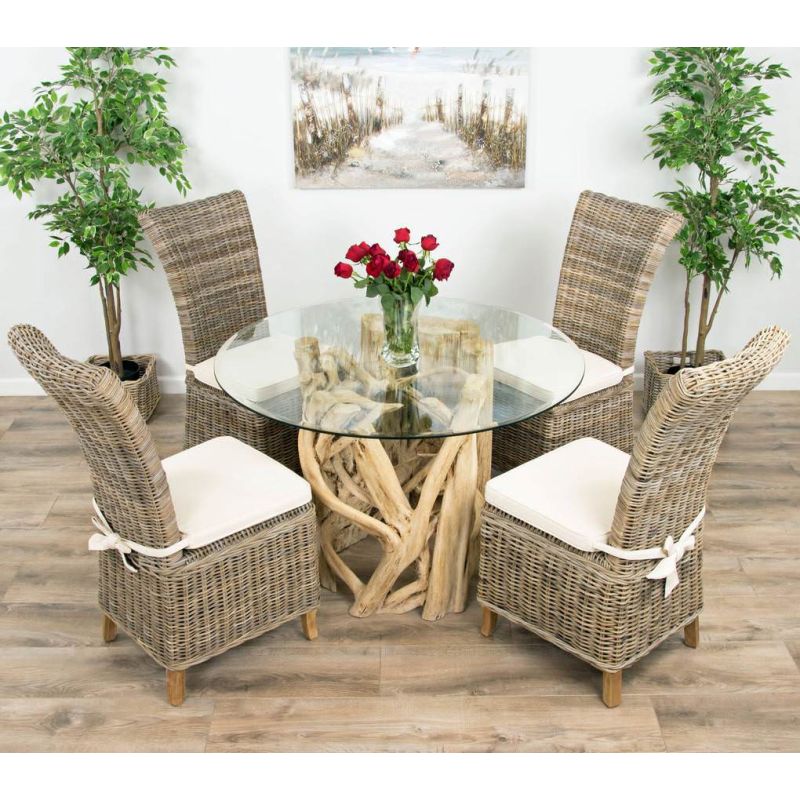 1.2m Java Root Circular Dining Table with 4 Latifa Chairs