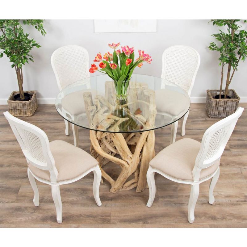 1.2m Java Root Circular Dining Table with 4 Murano Chairs