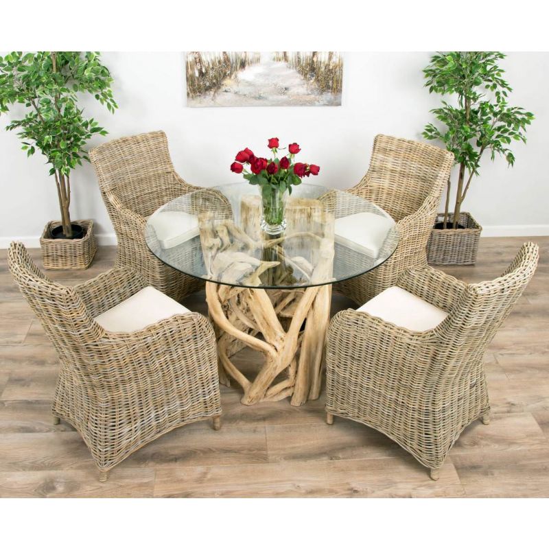 1.2m Java Root Circular Dining Table with 4 or 6 Donna Armchairs