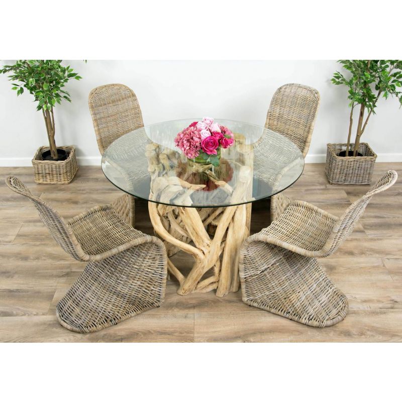 1.2m Java Root Circular Dining Table with 4 or 6 Stackable Zorro Chairs