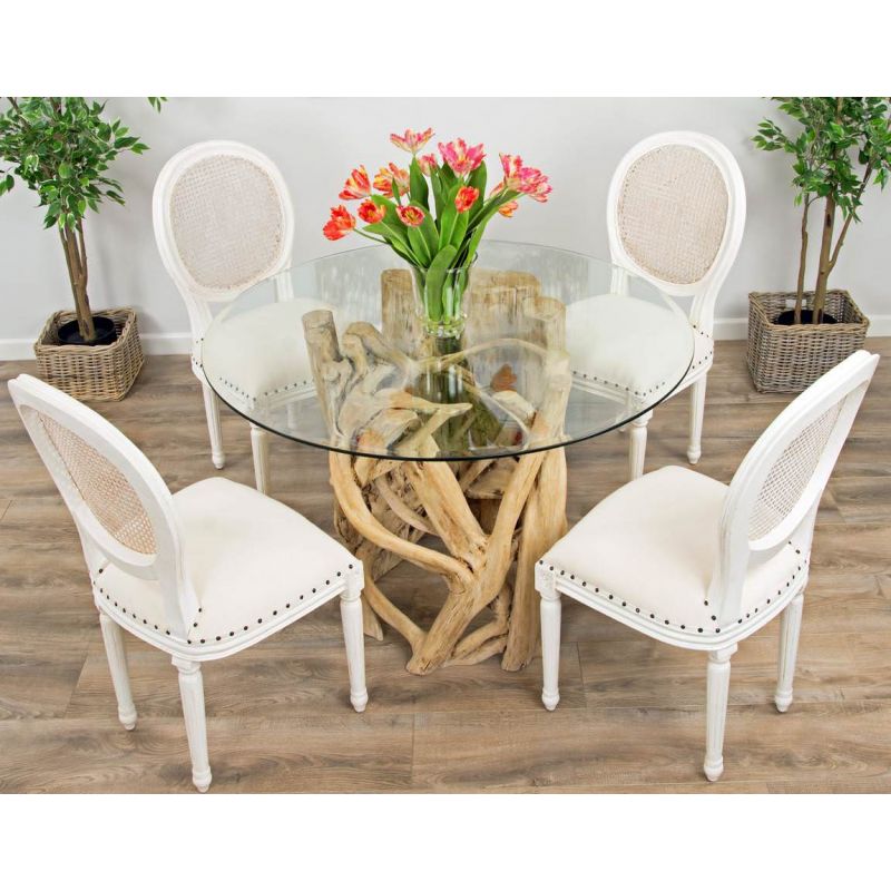 1.2m Java Root Circular Dining Table with 4 Ellena Dining Chairs