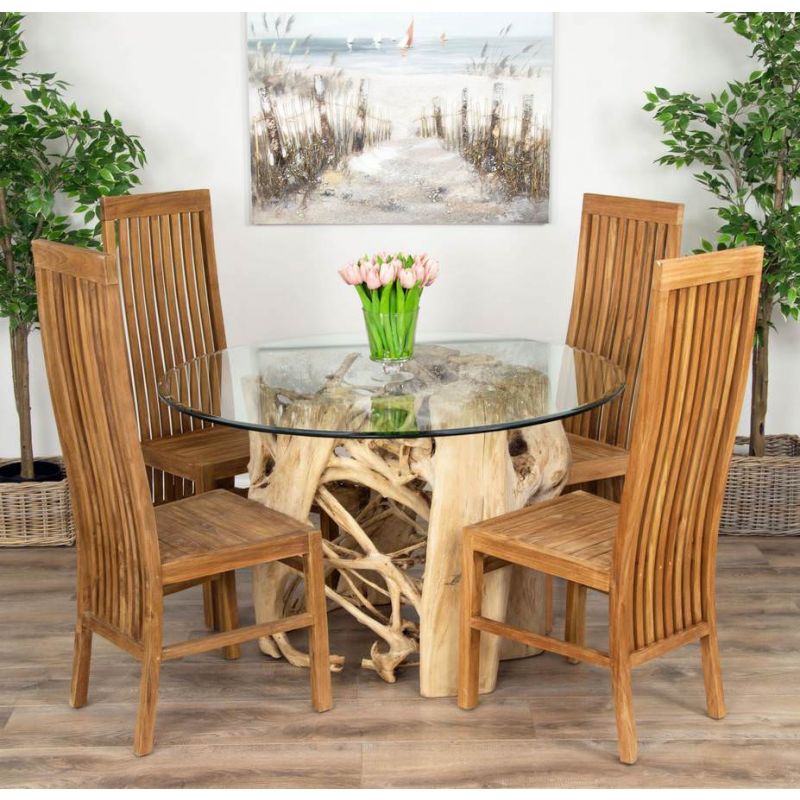 1.2 Java Root Circular Dining Table with 4 Vikka Chairs