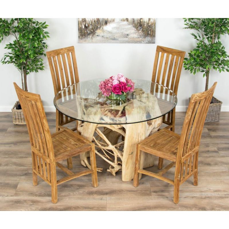 1.2m Java Root Circular Dining Table with 4 Santos Chairs