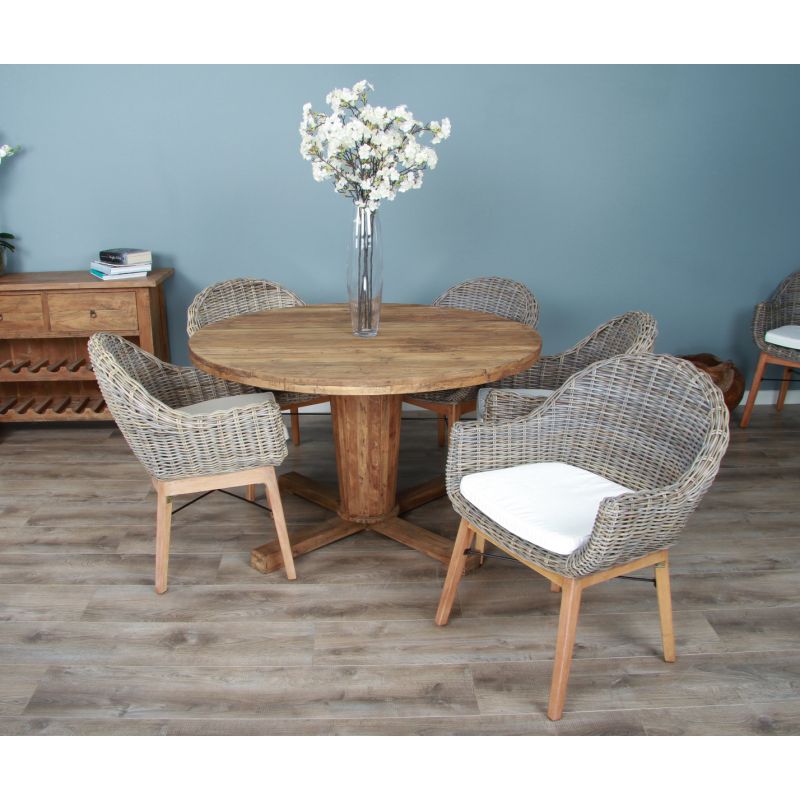 1.3m Reclaimed Teak Character Dining Table with 5 or 6 Scandi Armchairs