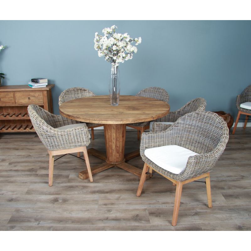 1.3m Reclaimed Teak Character Dining Table with 5 Scandi Armchairs