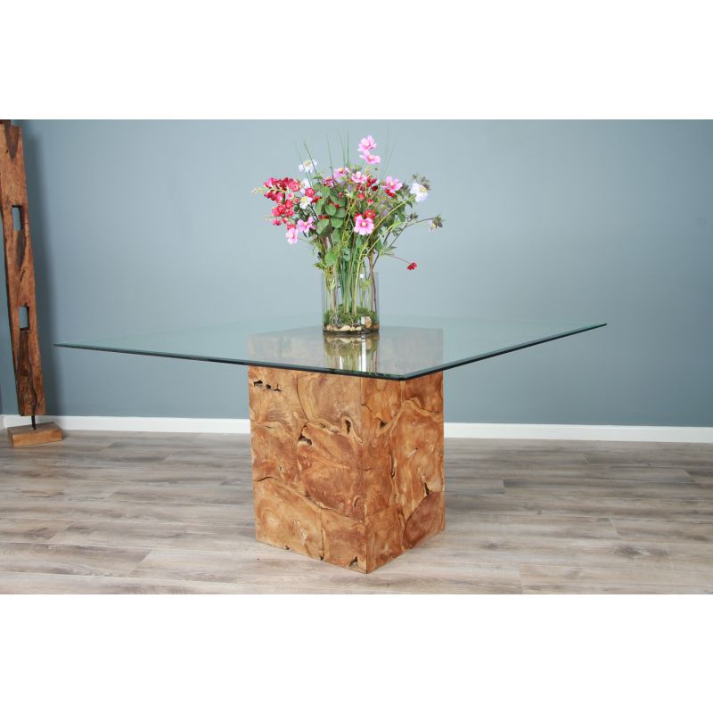 1.4m Reclaimed Teak Root Block Square Dining Table