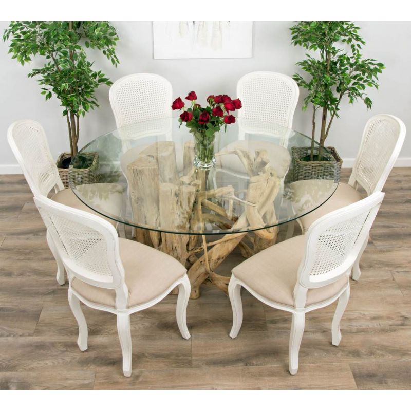 1.5m Java Root Circular Dining Table with 6 Murano Dining Chairs