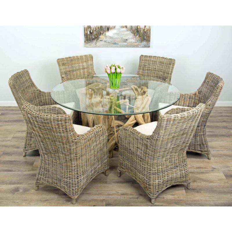 1.5m Java Root Circular Dining Table with 6 Donna Chairs