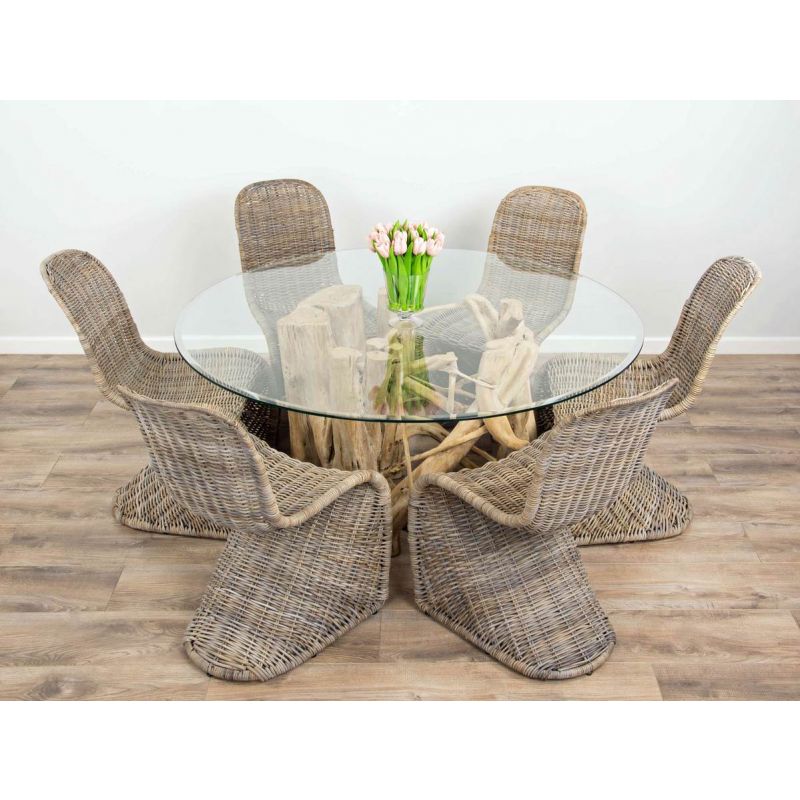 1.5m Java Root Circular Dining Table with 6 Stackable Zorro Chairs