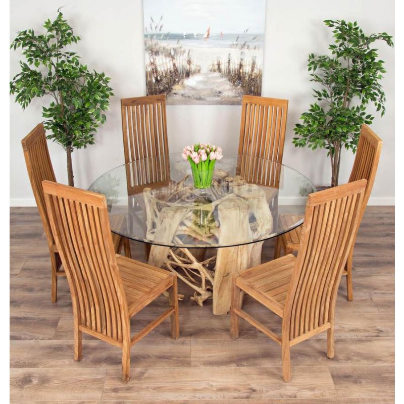 1.5m Java Root Circular Dining Table with 6 Vikka Chairs