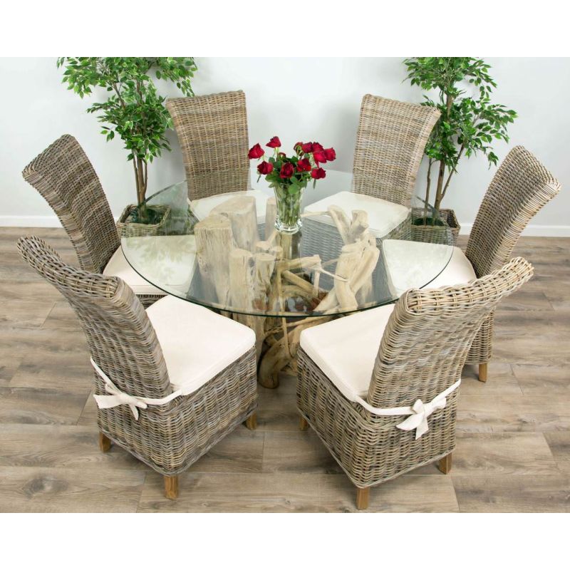 1.5m Java Root Circular Dining Table with 6 Latifa Chairs