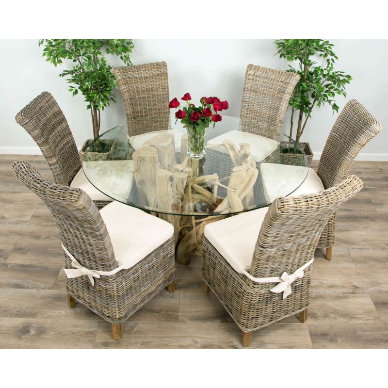 1.5m Java Root Circular Dining Table with 6 Latifa Chairs