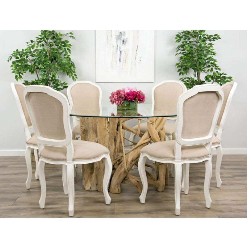 1.5m Java Root Circular Dining Table with 6 Paloma Chairs