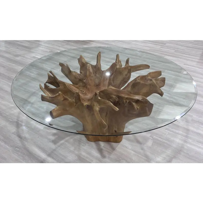 2m Reclaimed Teak Flute Root Circular Dining Table 