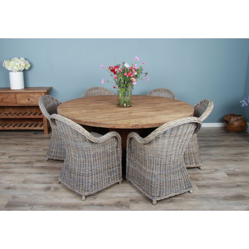 1.8m Reclaimed Teak Character Dining Table with 6 Riviera Chairs 