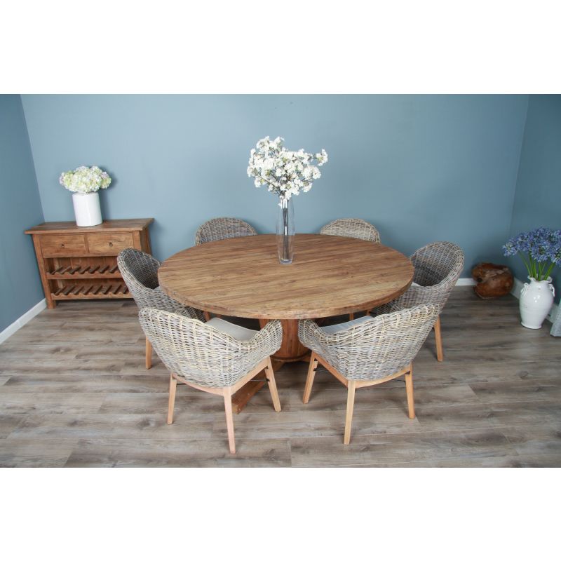 1.8m Reclaimed Teak Character Dining Table with 6 Scandi Armchairs