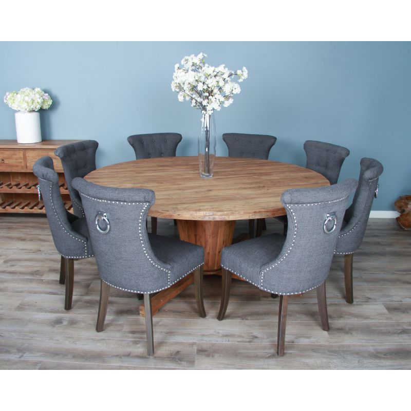 1.8m Reclaimed Teak Character Dining Table with 8 Windsor Ring Back Chairs