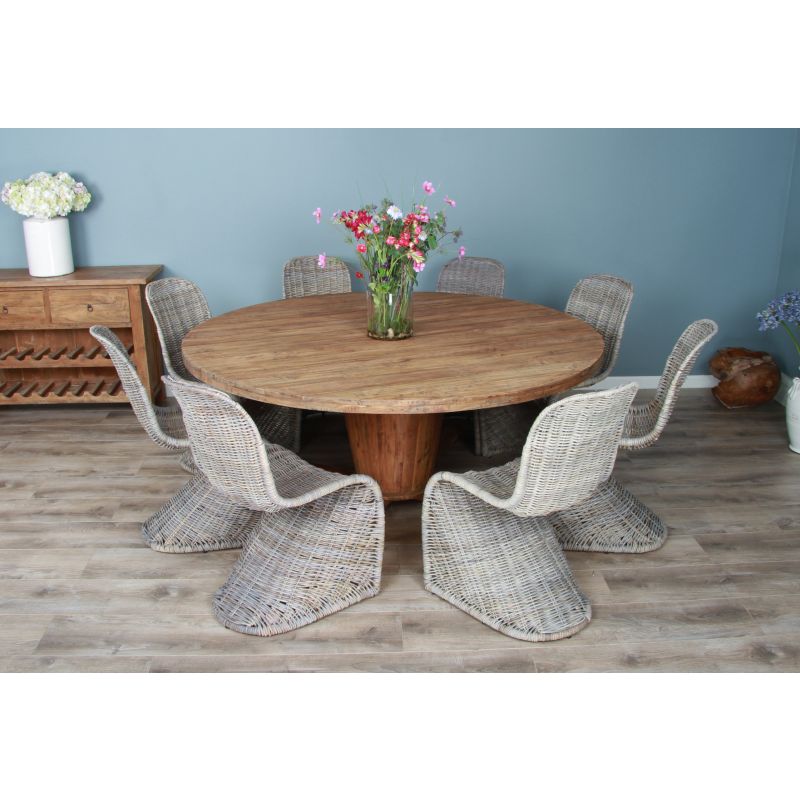 1.8m Reclaimed Teak Character Dining Table with 8 Stackable Zorro Chairs