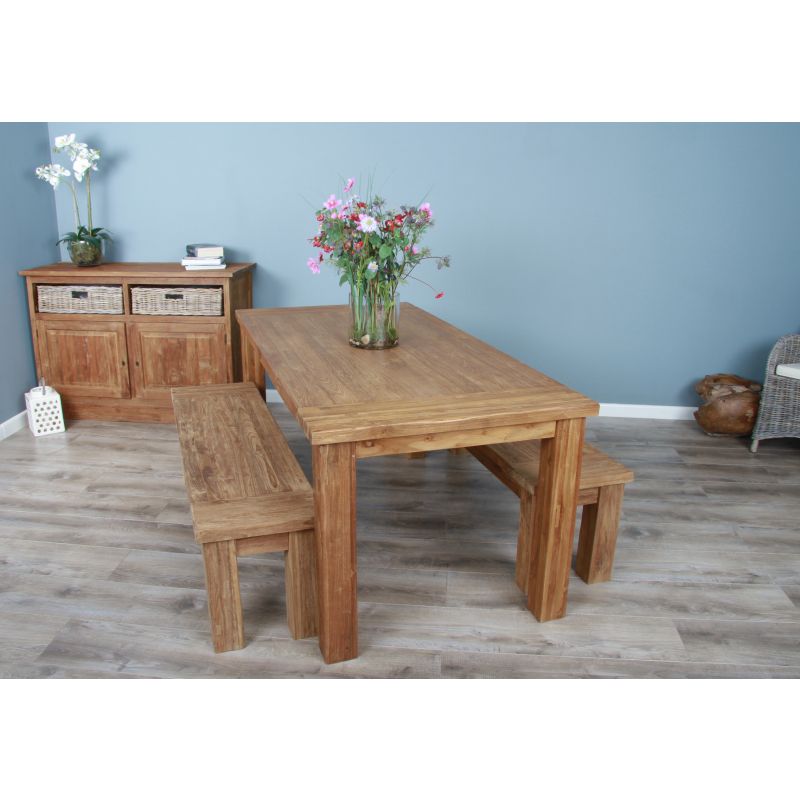 1.8m Reclaimed Teak Taplock Dining Table with 2 Backless Benches
