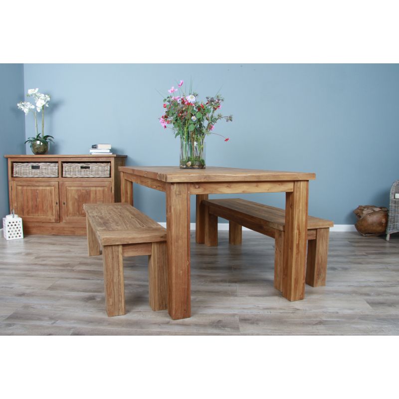 2m Reclaimed Teak Taplock Dining Table with 2 Backless Benches