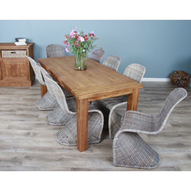 1.8m Reclaimed Teak Taplock Dining Table with 8 Stackable Zorro Chairs