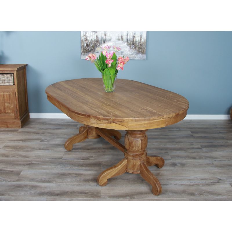 1.8m Reclaimed Teak Oval Pedestal Dining Table