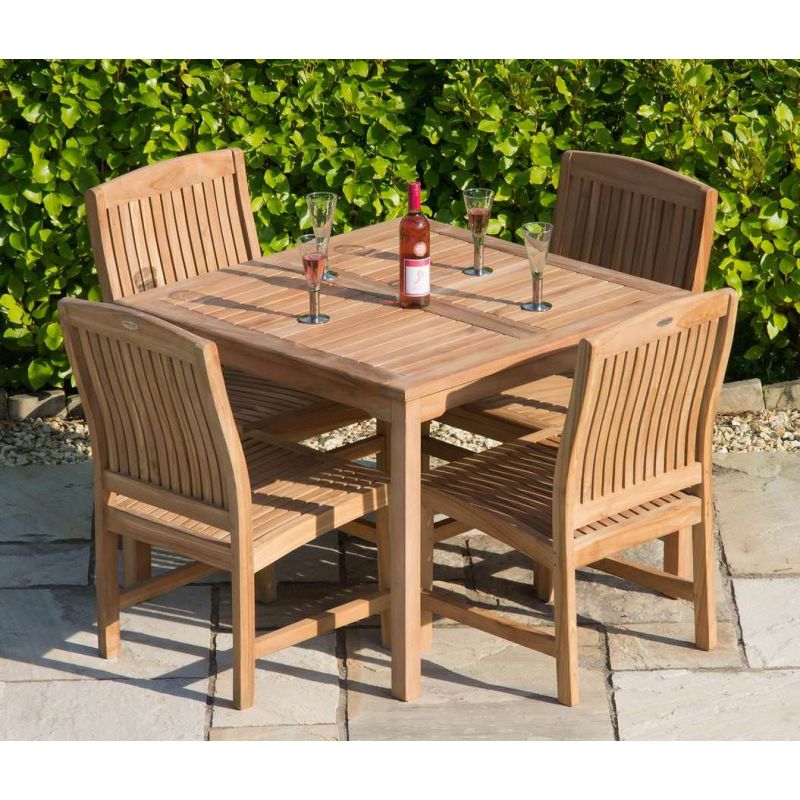 1m Teak Square Fixed Table with 4 Marley Chairs