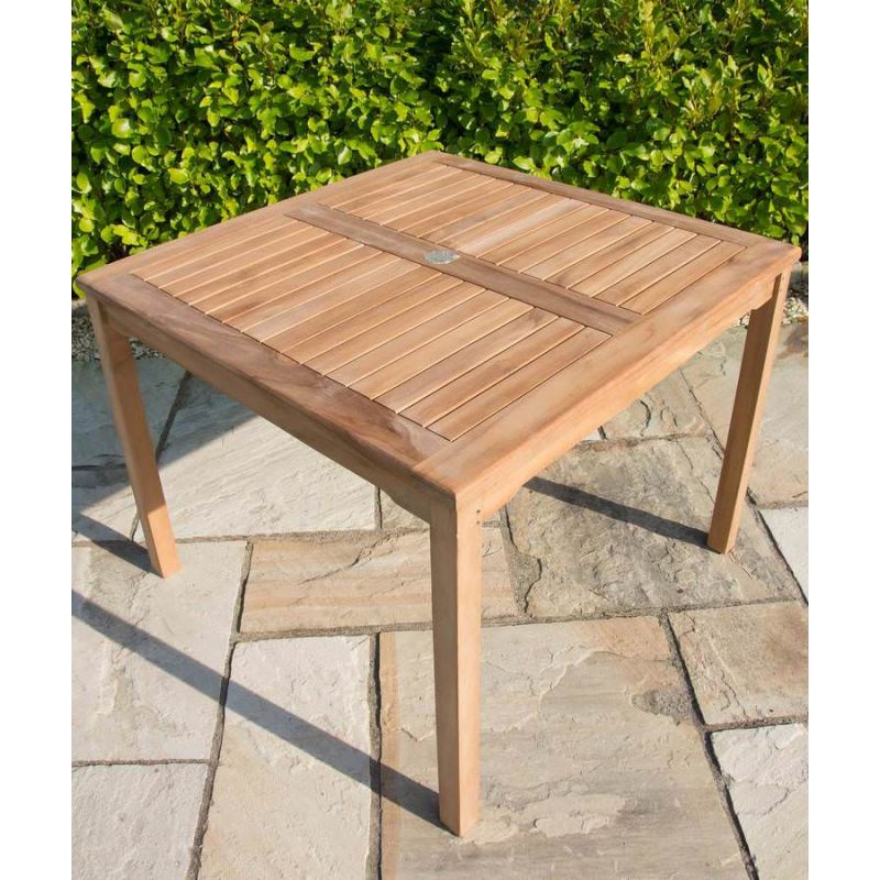 1m Teak Square Fixed Table