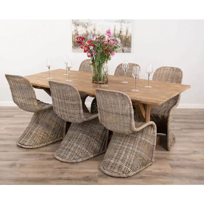 2m Reclaimed Teak Refectory Dining Table with 6 Stackable Zorro Chairs   