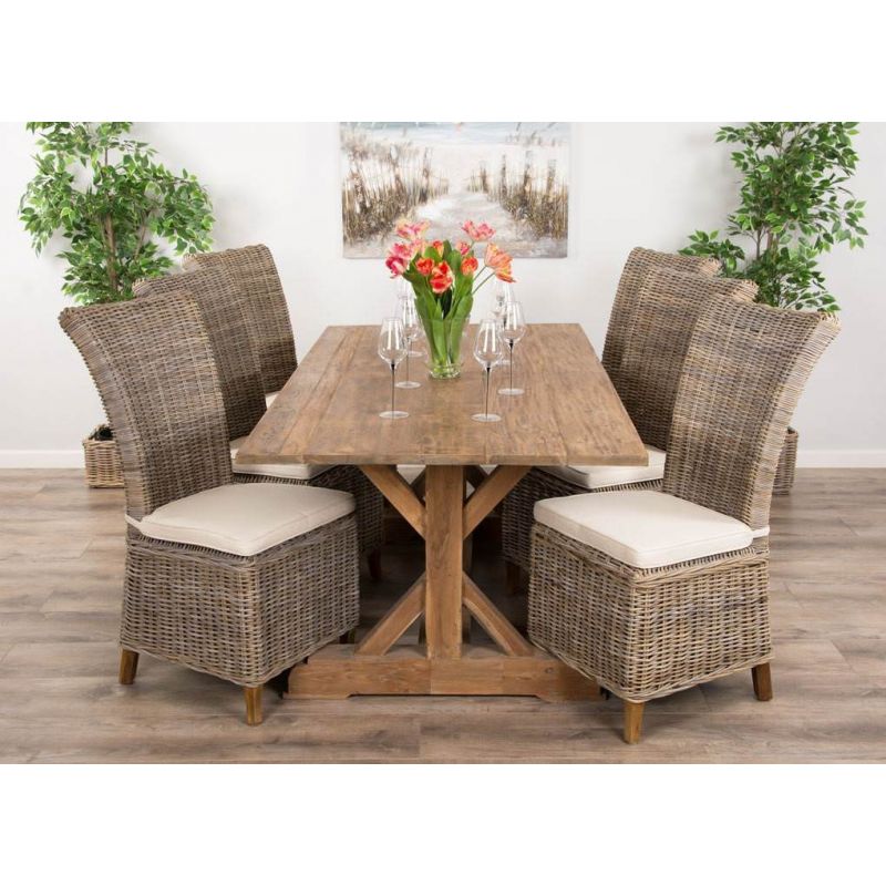2m Reclaimed Teak Dinklik Dining Table with 6 Latifa Chairs   